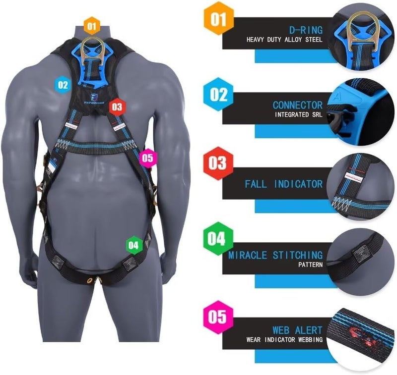 FHFallArrest Safety Harness Fall Protection,Fall Arrest Roofing Harness Safety Kit For Work Approved OSHA ANSI（M/L） - Image 3